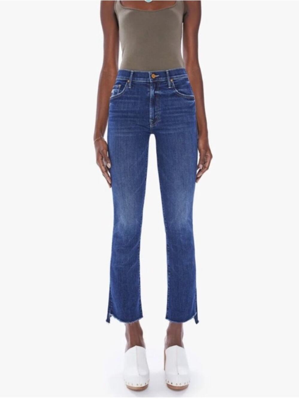 Mother the Insider Crop Step Fray Jeans Womens 25 Blue Teaming Up Stretch Denim